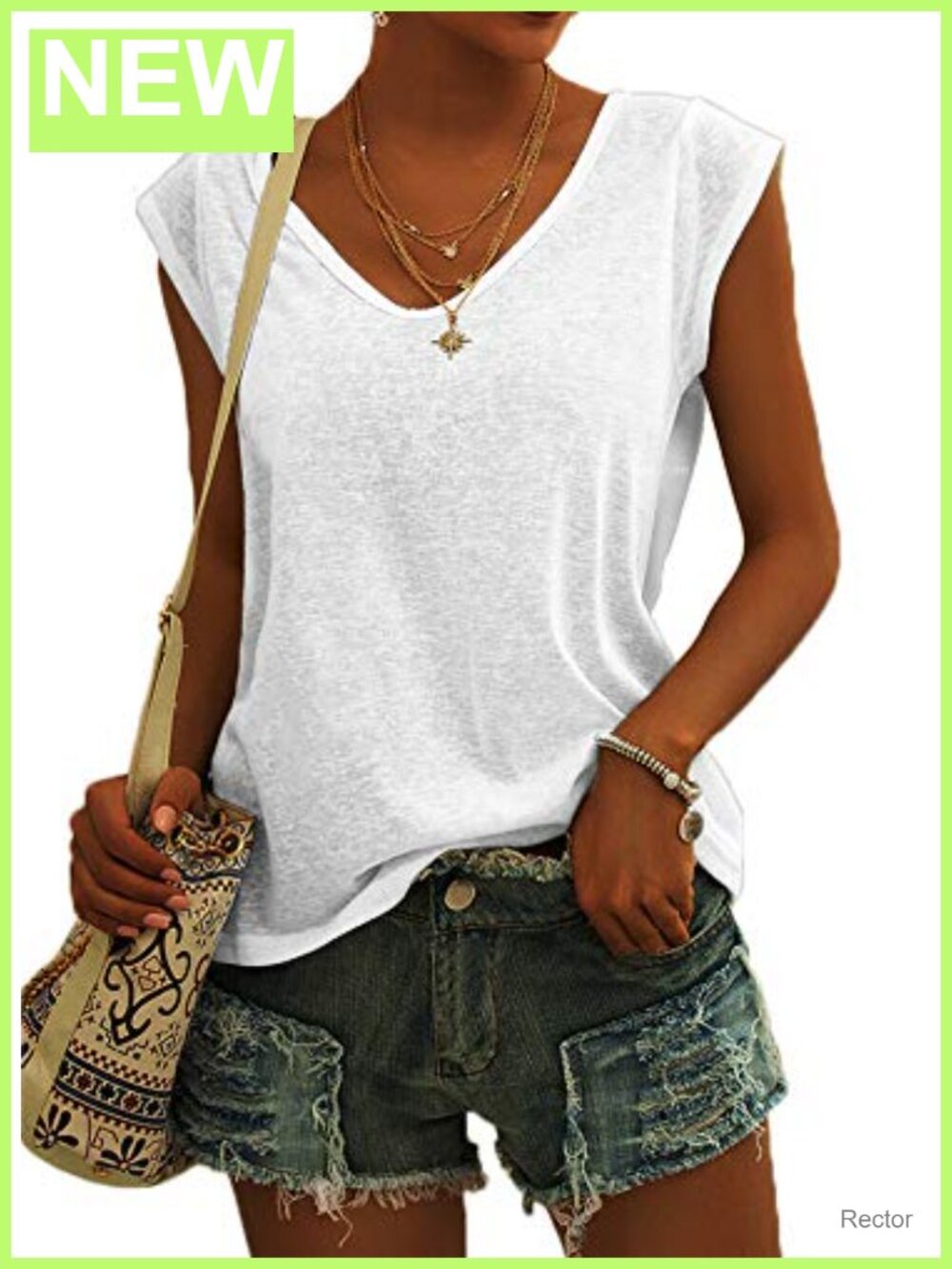 Womens Cap Sleeve V Neck T Shirt Loose Fit Casual Summer Tank Top